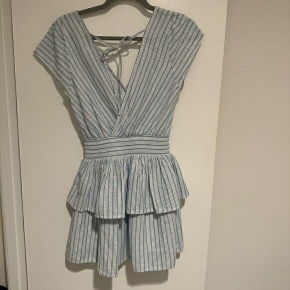 American Eagle Mini Dress Stripe Ruffle Twirl Ruched Waist Size XSP - Picture 1 of 7